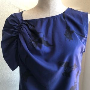 WHIT NYC One SleeveTop, 100% Silk, Blue, Sz Small